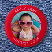 Rood en roze gepersonaliseerde ronde familiefoto ronde button 5,7 cm