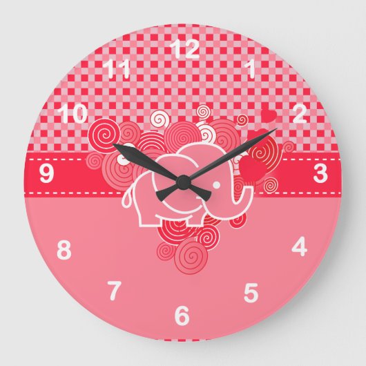 Rood en roze geplakt met Baby olifant Grote Klok (Voorkant)