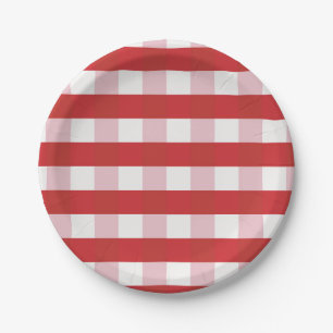 Rood en roze geruit, gingham-effect papieren bordje
