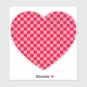 Rood en roze geruit hart sticker