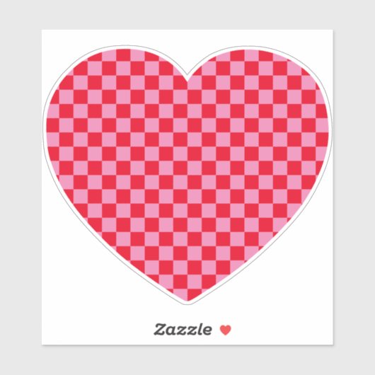 Rood en roze geruit hart sticker (Vel)