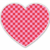 Rood en roze geruit hart sticker (Voorkant)