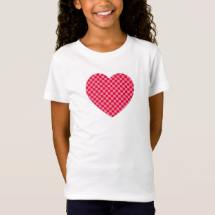 Rood en roze geruit hart t-shirt