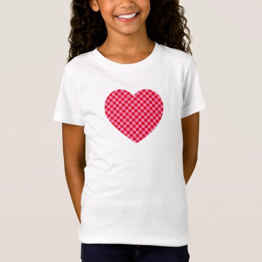 Rood en roze geruit hart t-shirt (Voorkant)