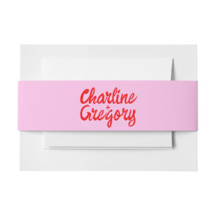 Rood en Roze Handschrift Retro Bruiloft Uitnodigingen Wikkel