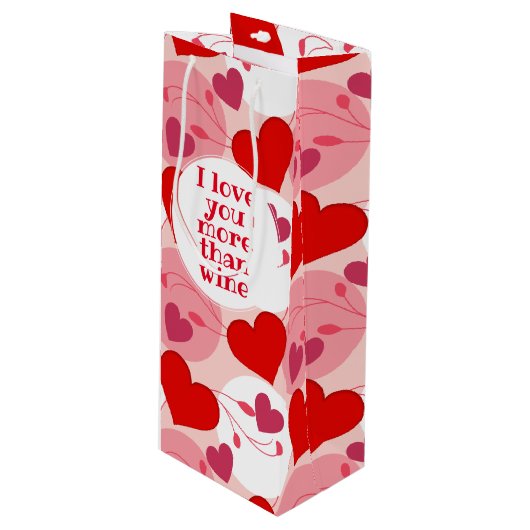 Rood en roze harten Funny Valentijnsdag Wijn Cadeautas (Voorkant Gekanteld)