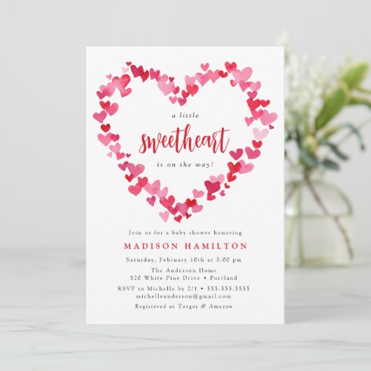 Rood en roze harten Klein Baby shower Kaart (Staand voorkant)