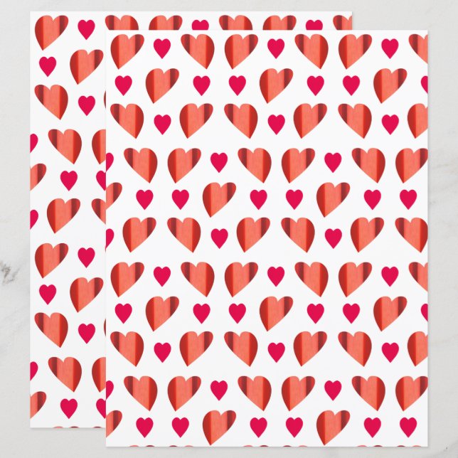 Rood en Roze Harten Scrapbook Papier (Voorkant / Achterkant)