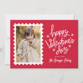 Rood en roze harten Stempel Foto Valentijnsdag Feestdagenkaart (Voorkant)