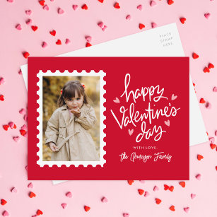 Rood en roze harten Stempel Foto Valentijnsdag Feestdagenkaart