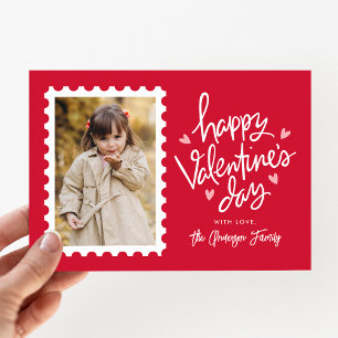 Rood en roze harten Stempel Foto Valentijnsdag Feestdagenkaart