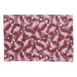 Rood En Roze Herhalend Motief | Koi Vis Patroon Kussensloop