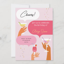 Rood en Roze Illustratief Verjaardagsfeest Kaart