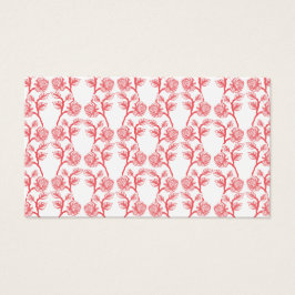 Rood en roze inpakpapier met een herhalend visitekaartje