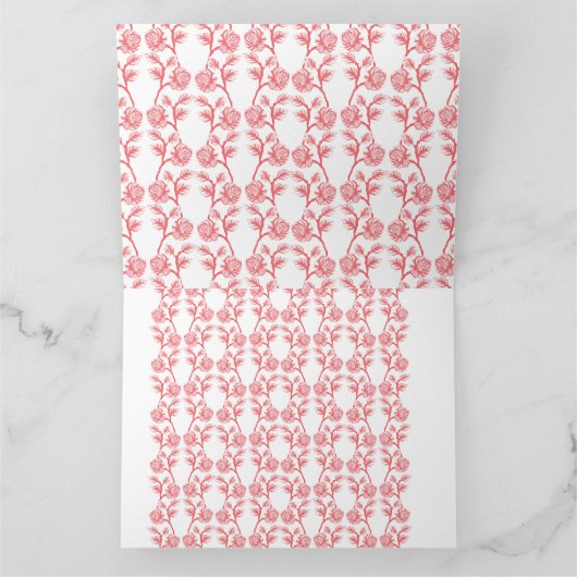 Rood en roze inpakpapier met een herhalende kaart (Binnen)