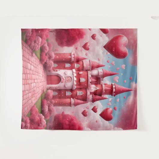 Rood en Roze Kasteel Achtergrond Wandkleed (Voorkant (horizontaal))