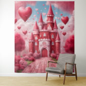 Rood en Roze Kasteel Achtergrond Wandkleed (In situ)