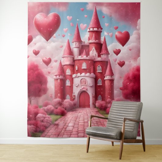 Rood en Roze Kasteel Achtergrond Wandkleed (In situ)