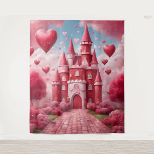 Rood en Roze Kasteel Achtergrond Wandkleed