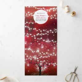 Rood- en roze lederboom op zwarte bruiloft drieluik uitnodiging