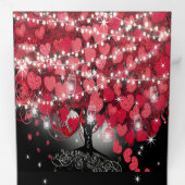 Rood- en roze lederboom op zwarte bruiloft drieluik uitnodiging (Binnenzijde eerst)