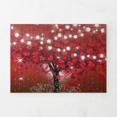 Rood- en roze lederboom op zwarte bruiloft drieluik uitnodiging (Cover)