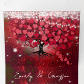 Rood- en roze lederboom op zwarte bruiloft drieluik uitnodiging (Binnenzijde eerst)