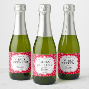 Rood en Roze Leopard Dierenprint Meisjes Weekend Sparkling Wijnetiket