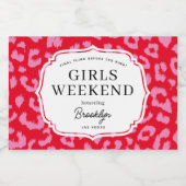 Rood en Roze Leopard Dierenprint Meisjes Weekend Sparkling Wijnetiket (Enkel label)