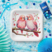 Rood en Roze Lovebirds Papieren Bordje (Feest)