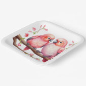 Rood en Roze Lovebirds Papieren Bordje (Gebogen)