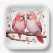 Rood en Roze Lovebirds Papieren Bordje (Voorkant)