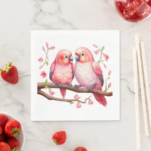 Rood en Roze Lovebirds Servet