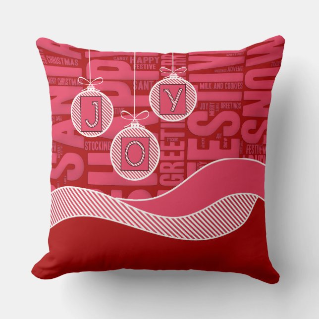 Rood en Roze met Monogram en Joy Kussen (Voorkant)
