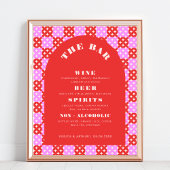 Rood en Roze Midcentury Mod Bruiloft Bar Drink Men Poster