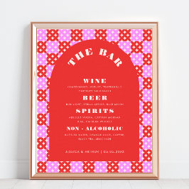 Rood en Roze Midcentury Mod Bruiloft Bar Drink Men Poster