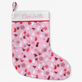 Rood en Roze Mistletoe Sneeuw Feestelijk Patroon Kleine Kerstsok (Voorkant)