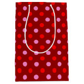 Rood en Roze op Maroon Stippen Design Medium Cadeauzakje (Voorkant)