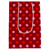 Rood en Roze op Maroon Stippen Design Medium Cadeauzakje (Achterkant)
