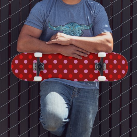 Rood en Roze op Maroon Stippen Design Persoonlijk Skateboard (Buiten 3)