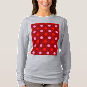 Rood en Roze op Maroon Stippen Design T-shirt (Voorkant)