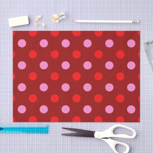 Rood en Roze op Maroon Stippen Design Tissuepapier (Craft)