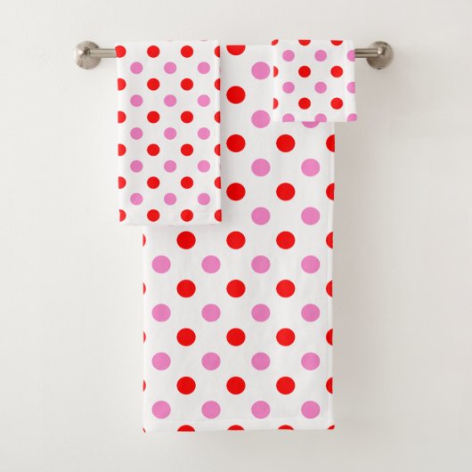 Rood en Roze op Wit Stippen Design Bad Handdoek (Insitu)