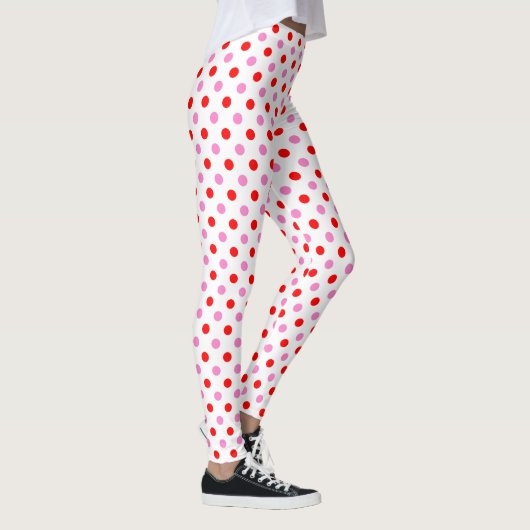 Rood en Roze op Wit Stippen Design Leggings (Rechts)