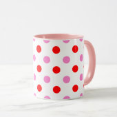 Rood en Roze op Wit Stippen Design Mok (Voorkant rechts)