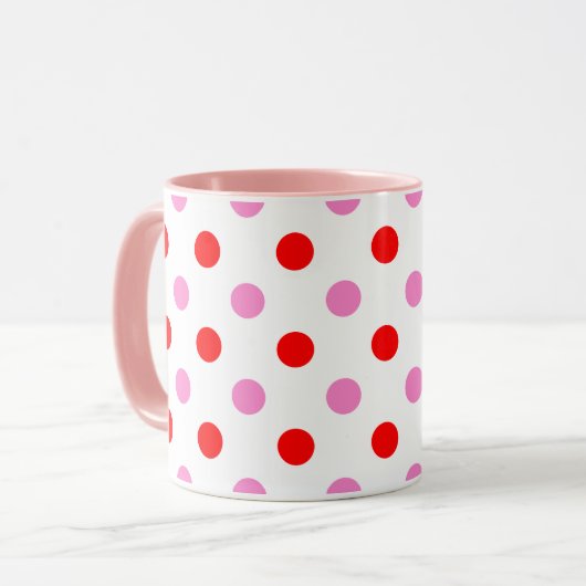 Rood en Roze op Wit Stippen Design Mok (Voorkant links)