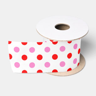 Rood en Roze op Wit Stippen Design Satijnen Lint