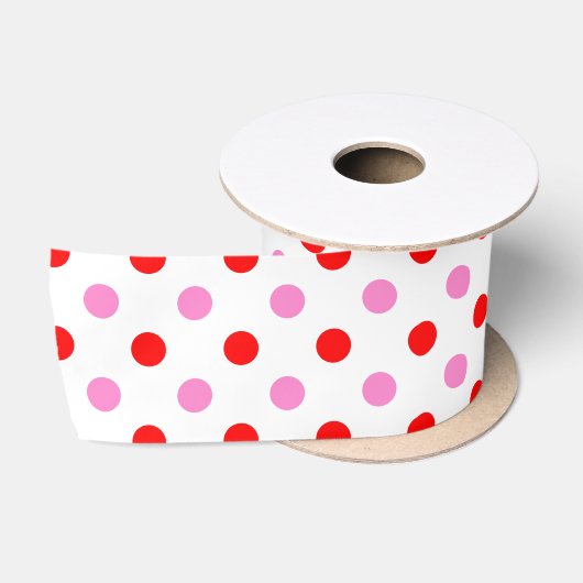 Rood en Roze op Wit Stippen Design Satijnen Lint (Spoel)