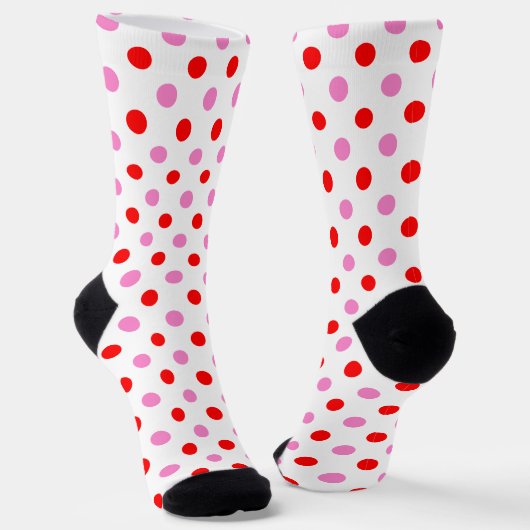 Rood en Roze op Wit Stippen Design Sokken (Gebogen)