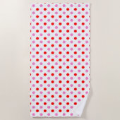 Rood en Roze op Wit Stippen Design Strandlaken (Voorkant)